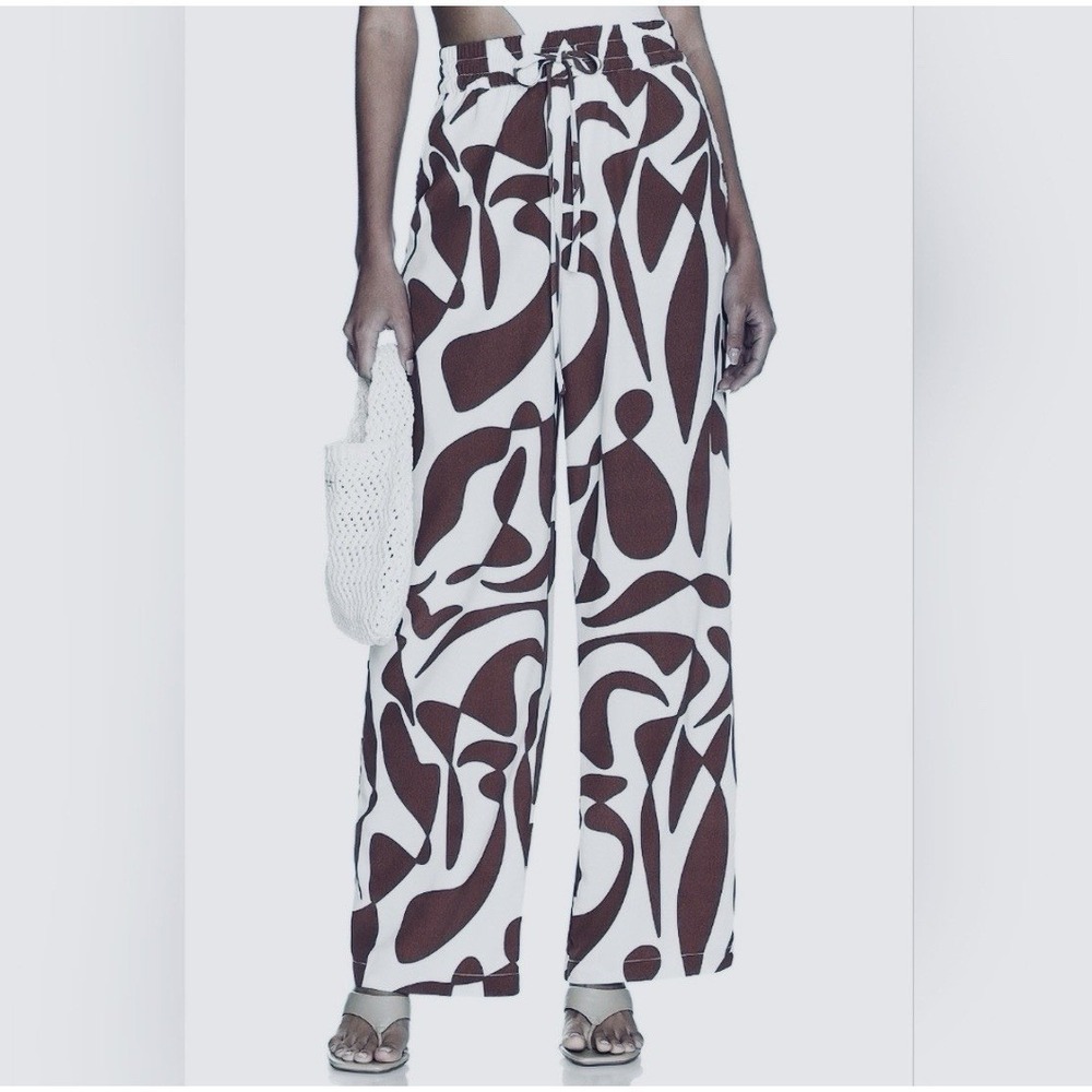 NWT Sanctuary Revolve Mirage Lion River Pull On Wide Leg Pant M Brown Animal NEW